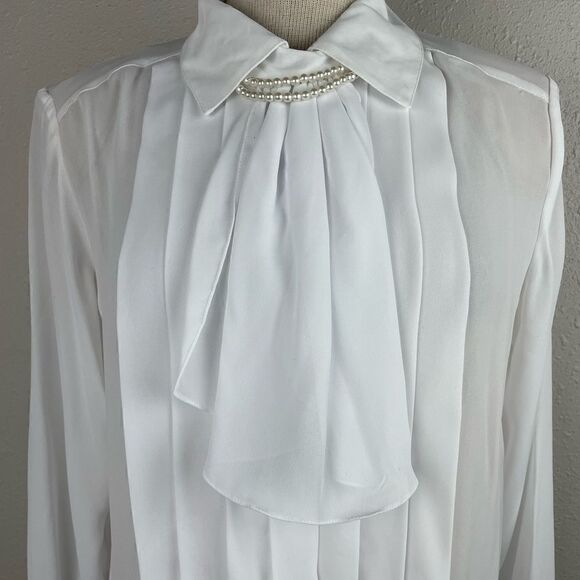 Vintage Laura & Jayme Collection White Button Down Ascot Shirt Size 12 EUC - Picture 2 of 8